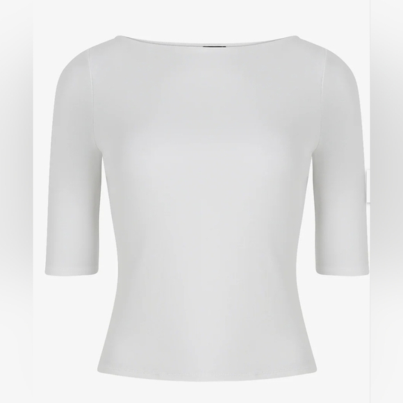 Express Tops - Express Supersoft Boat Neck Elbow Sleeve Tee White Size S Fitted Rayon Spandex S